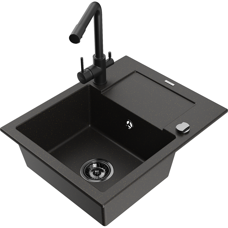 Mexen Enzo гранитна мивка с 1 камера с отцедник и кухненски смесител Duero,