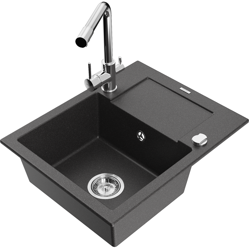 Mexen Enzo гранитна мивка с 1 отделение с отцедник и кухненски смесител Duero,