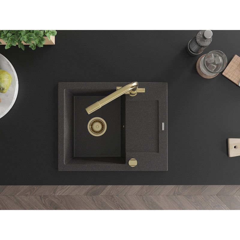 Mexen Enzo гранитна мивка с 1 корито и отцедник и кухненски смесител Duero, черна на пръски - 6506-76-671600-50