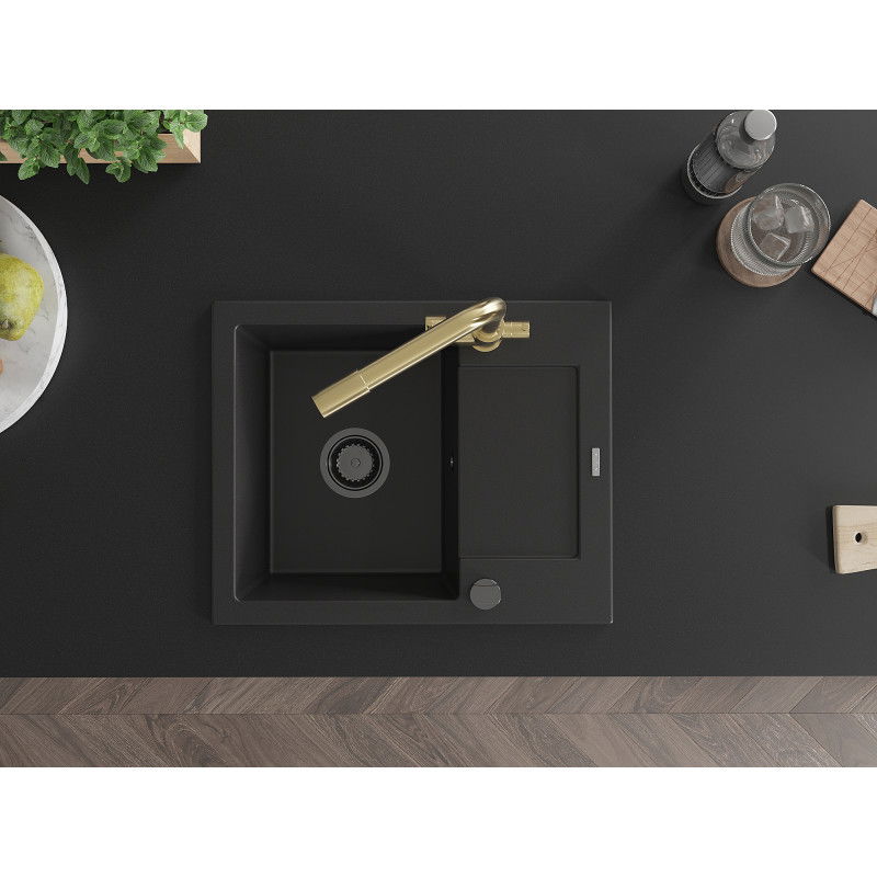 Mexen Enzo мивка от гранит с 1 отделение и отцедник и кухненски смесител Duero, черен - 6506-77-671600-50-B