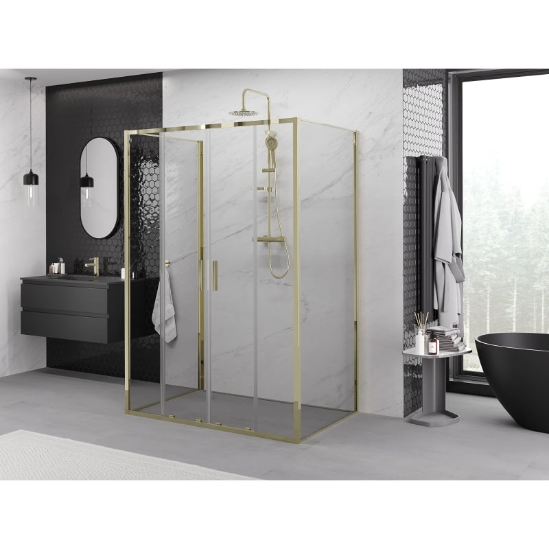 Mexen Exo-3S душ кабина тристенна плъзгаща се 130 x 100 см, прозрачна, златна