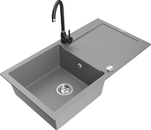 Mexen Leo кухненска мивка от гранит с 1 отделение със сушилня и кухненски смесител Telma, сив - 6501-71-670200-70