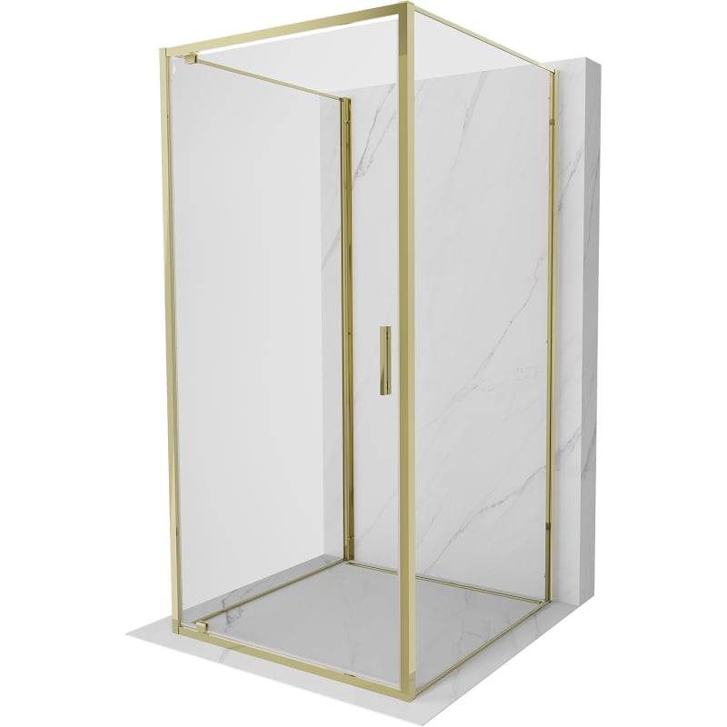 Mexen Exo-3S душ кабина 3-стенна, отваряща се 95 x 95 см, прозрачна, златна