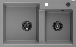 Mexen Tomas двоен гранитен кухненски мивка 800 x 500 мм, сив, черен сифон - 6516802000-71-B