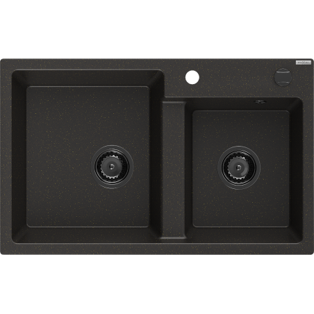 Mexen Tomas гранитна мивка с 2 камери 800 x 500 мм, черно/златен металик, черен