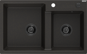 Mexen Tomas гранитна мивка с 2 камери 800 x 500 мм, черно/златен металик, черен