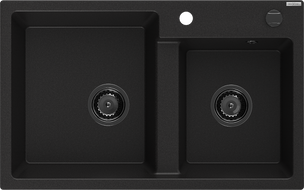 Mexen Tomas гранитна мивка с две отделения 800 x 500 mm, черна, черен сифон