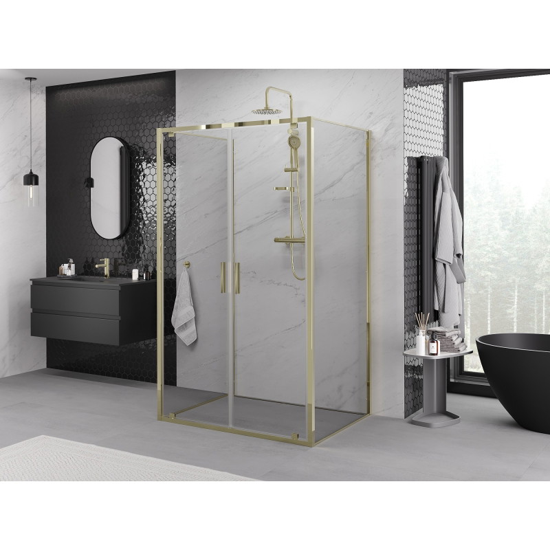 Mexen Exo-BR Duo 3S душ кабина 3-стенна с отваряне 90 x 100 см, прозрачна, златна