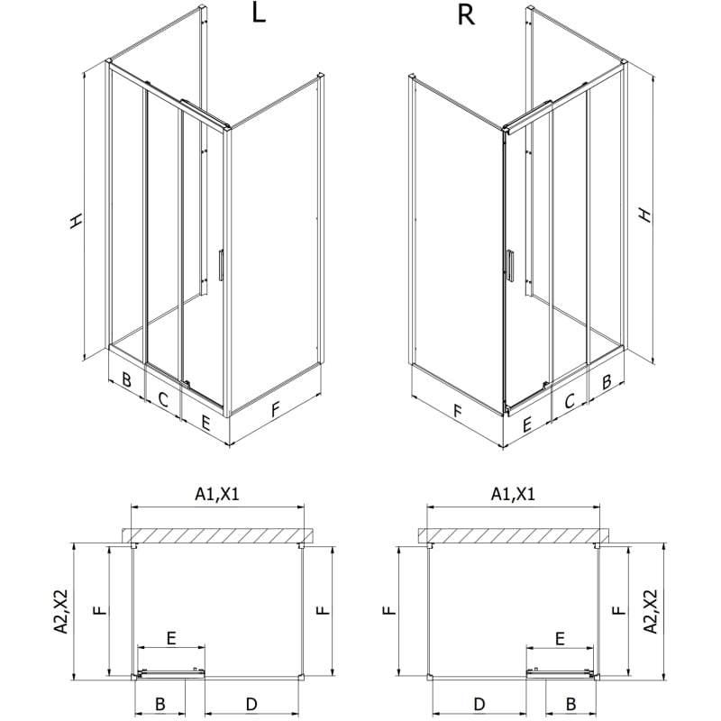 Mexen Exo-3S трисекторна плъзгаща се душ кабина 100 x 80 см, прозрачна, черна
