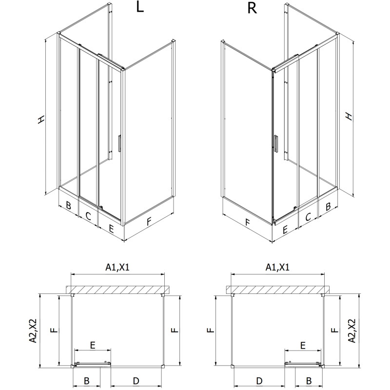 Mexen Exo-3S 3S 3-степенна плъзгаща се душ кабина 80 x 95 см, прозрачна, черна