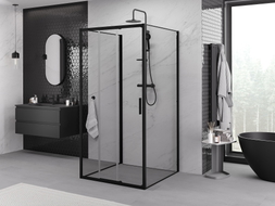 Mexen Exo-3S 3S 3-стенна плъзгаща се душ кабина 100 x 100 см, прозрачна, черна
