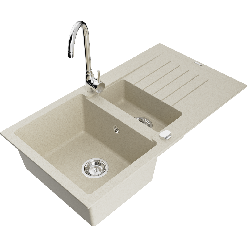 Mexen Matias гранитна мивка с 1,5 корита с отцедник и кухненски смесител Telma,