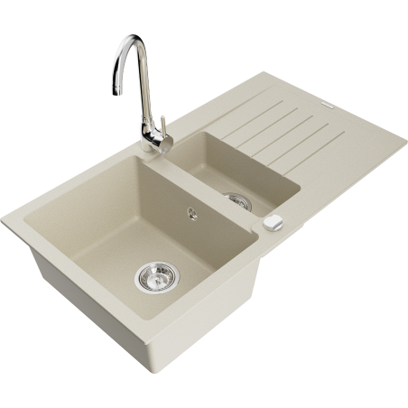 Mexen Matias гранитна мивка с 1,5 корита с отцедник и кухненски смесител Telma,