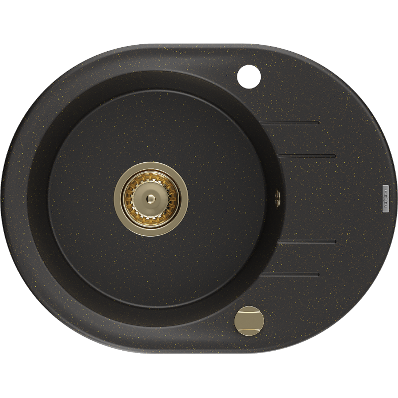 Mexen Kevin гранитна мивка с 1 камера и отцедник 586 x 458 мм, черна/златен