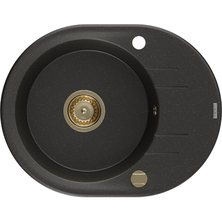 Mexen Kevin гранитна мивка с 1 камера и отцедник 586 x 458 мм, черна/златен