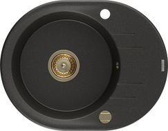 Mexen Kevin гранитна мивка с 1 камера и отцедник 586 x 458 мм, черна/златен