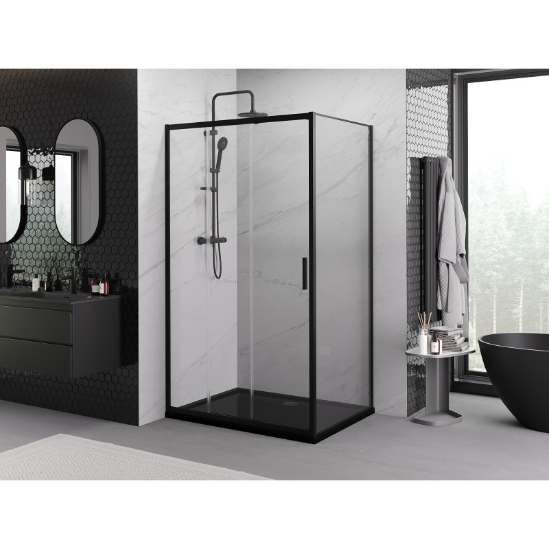 Mexen Exo-3S разтегателна душ кабина 100 x 90 см, прозрачна, черна - 8153-100-090-70-00