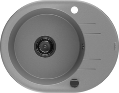 Mexen Kevin гранитна мивка с една камера и дренаж, 586 x 458 мм, сив, черен сифон - 6517581005-71-B