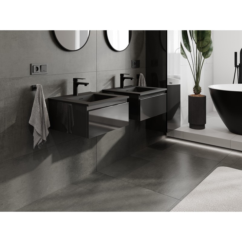 Mexen Orio шкаф за баня 50 см с мивка Otis, 1 чекмедже, черен гланц/черен мат - 91A10-05023-1-BF70-W18M71