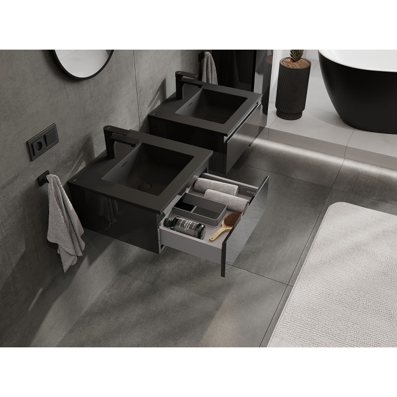 Mexen Orio шкаф за баня 50 см с мивка Otis, 1 чекмедже, черен гланц/черен мат - 91A10-05023-1-BF70-W18M71