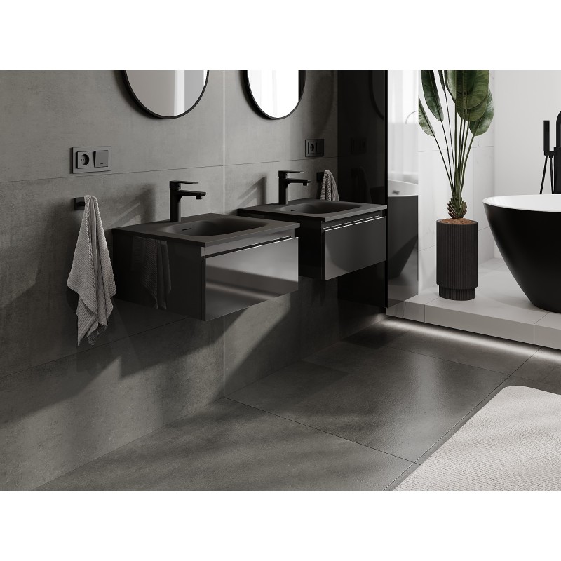 Mexen Orio шкаф за баня 50 см с мивка Vela, 1 чекмедже, черен гланц/черен мат