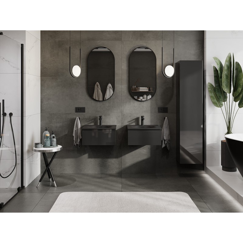 Mexen Orio шкаф за баня 50 см с мивка Vela, 1 чекмедже, черен гланц/черен мат