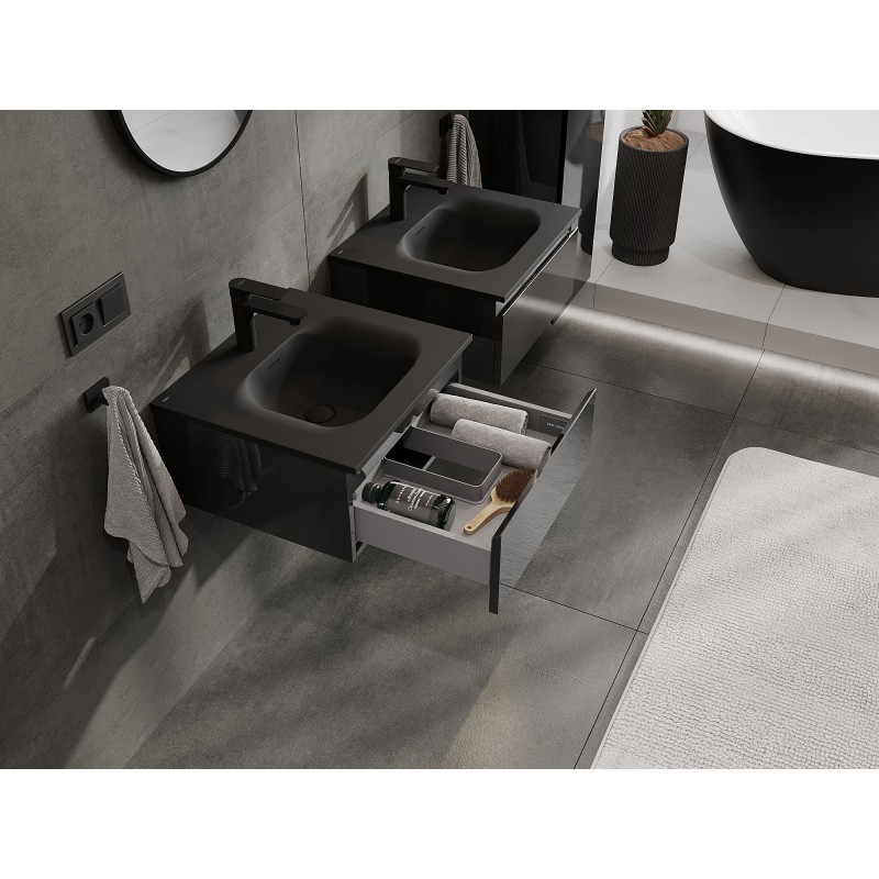 Mexen Orio шкаф за баня 50 см с мивка Vela, 1 чекмедже, черен гланц/черен мат