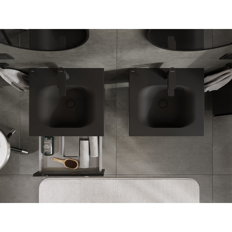 Mexen Orio шкаф за баня 50 см с мивка Vela, 1 чекмедже, черен гланц/черен мат