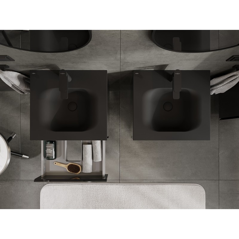 Mexen Orio шкаф за баня 50 cm с мивка Vela, 2 чекмеджета, черен гланц/черен мат - 91A10-05047-2-BFF70-W23M71