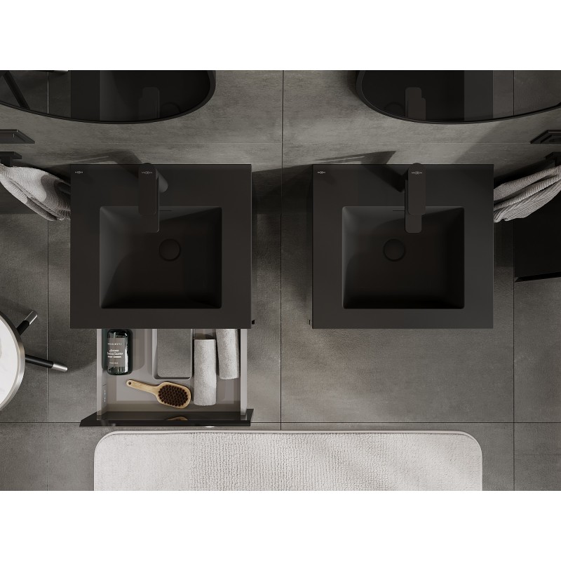 Mexen Orio шкаф за баня 50 см с мивка Otis, 2 чекмеджета, черен гланц/черен мат