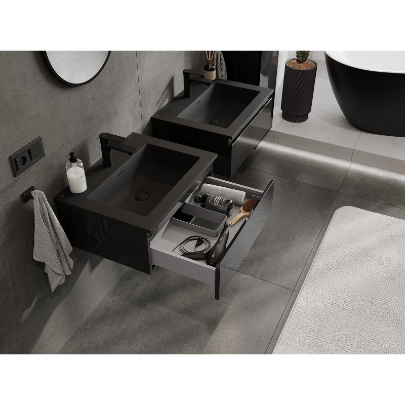 Mexen Orio шкаф за баня 60 см с мивка Otis, 1 чекмедже, черен гланц/черен мат - 91A10-06023-1-BF70-W18M71
