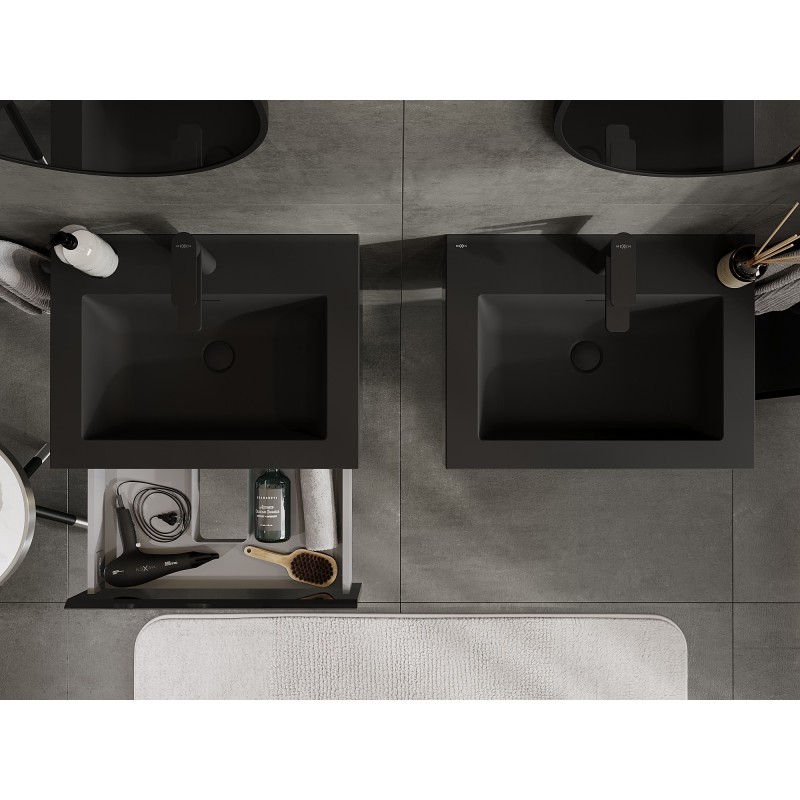 Mexen Orio шкаф за баня 60 см с мивка Otis, 1 чекмедже, черен гланц/черен мат - 91A10-06023-1-BF70-W18M71