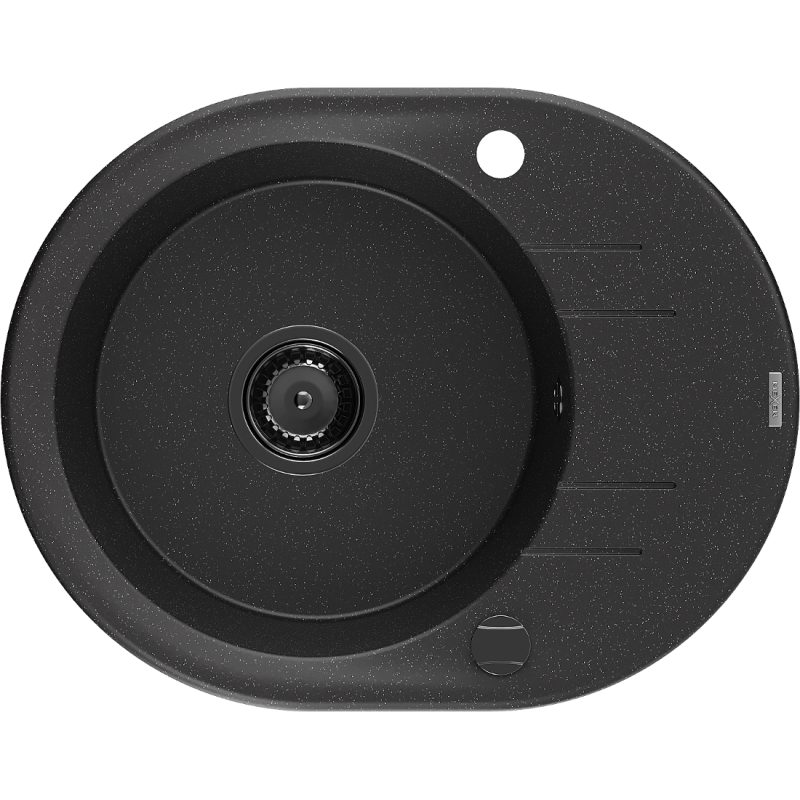 Mexen Kevin гранитна мивка с 1 корито и отцедник 586 x 458 мм, черно/сребърен