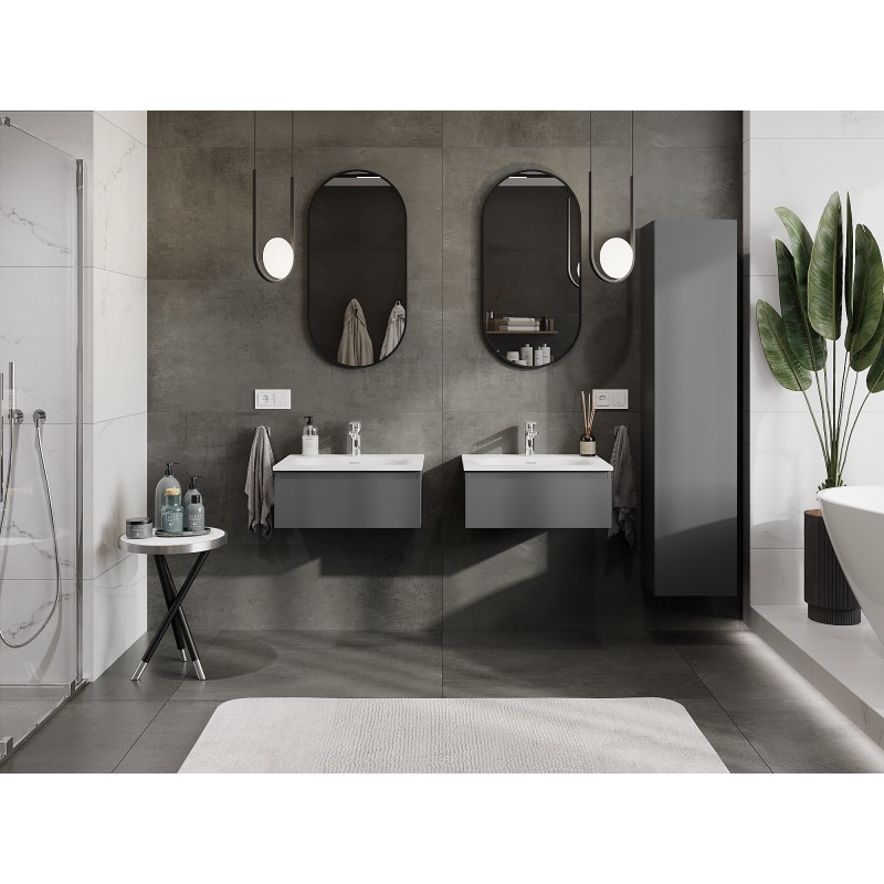 Mexen Orio шкаф за баня 60 см с мивка Vela, 1 чекмедже, графит мат/бял мат