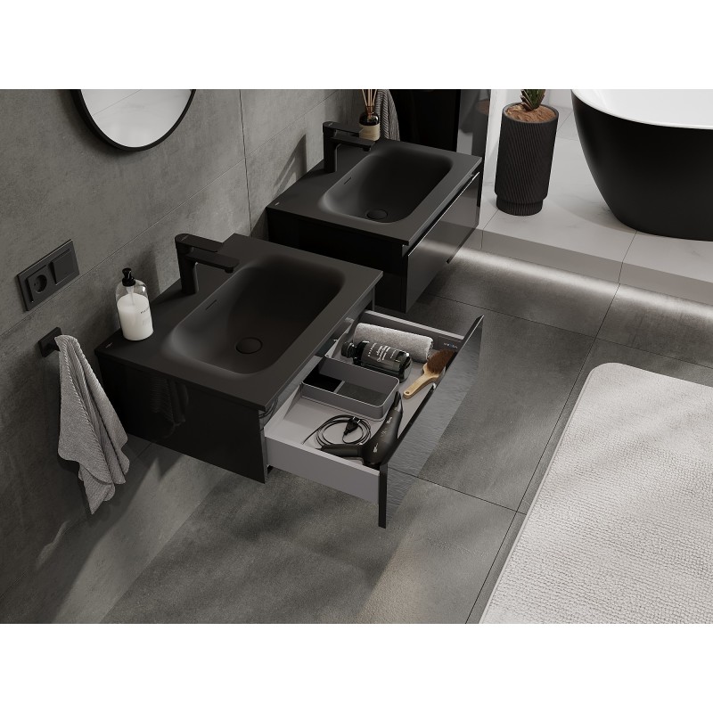 Mexen Orio шкаф за баня 60 см с мивка Vela, 1 чекмедже, черен гланц/черен мат - 91A10-06023-1-BF70-W23M71