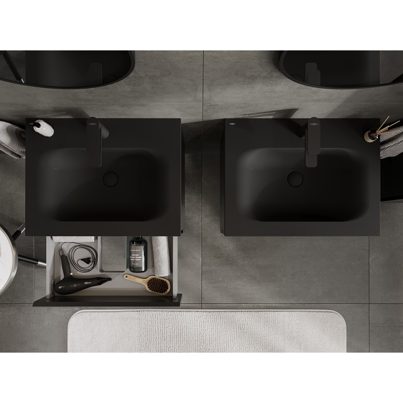 Mexen Orio шкаф за баня 60 см с мивка Vela, 2 чекмеджета, черен мат - 91A10-06047-2-BFF71-W23M71