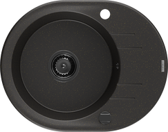 Mexen Kevin гранитна мивка с една камера и дренаж 586 x 458 mm, черен/златен металик, черен сифон - 6517581005-75-B