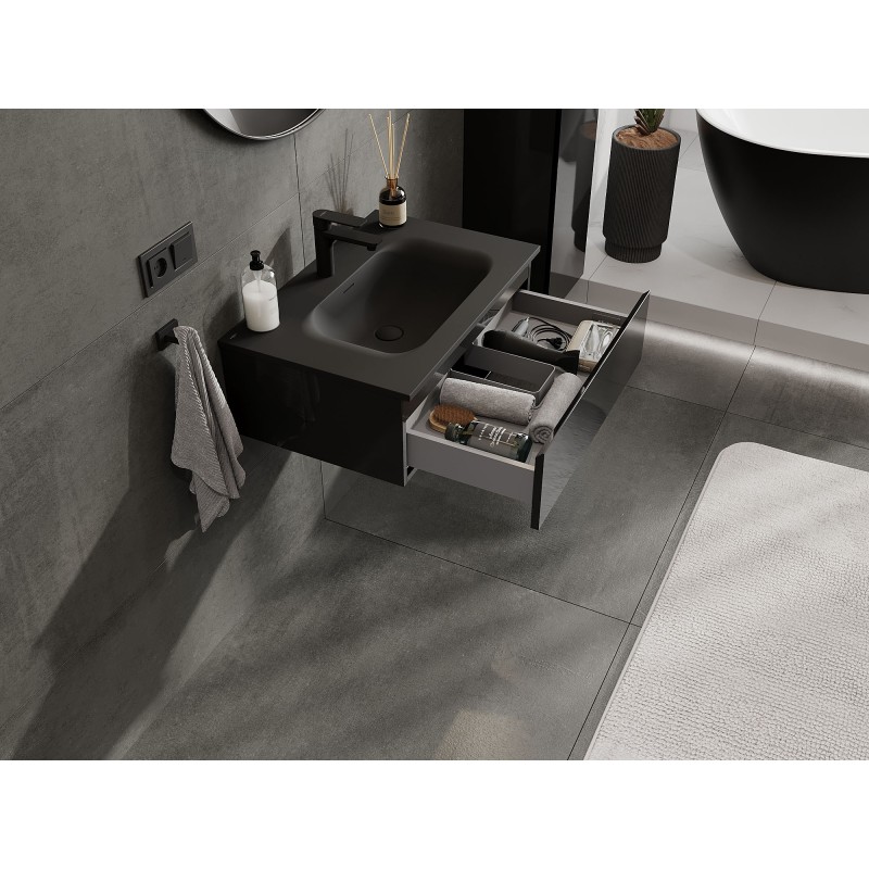 Mexen Orio шкаф за баня 70 см с мивка Vela, 1 чекмедже, черен гланц/черен мат - 91A10-07023-1-BF70-W23M71