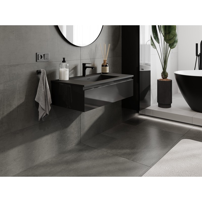 Mexen Orio шкаф за баня 90 см с мивка Otis, 1 чекмедже, черен гланц/черен мат - 91A10-09023-1-BF70-W18M71