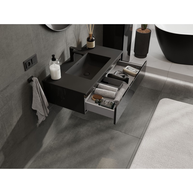 Mexen Orio шкаф за баня 90 см с мивка Otis, 1 чекмедже, черен гланц/черен мат - 91A10-09023-1-BF70-W18M71