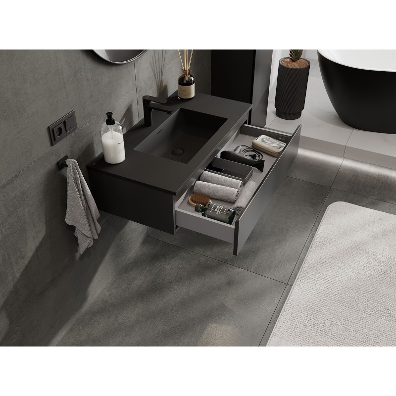 Mexen Orio шкаф за баня 90 см с мивка Otis, 1 чекмедже, черен мат - 91A10-09023-1-BF71-W18M71