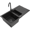 Mexen Matias мивка от гранит с 1,5 камери, с дренаж и кухненски смесител Telma, черен/сребърен - 6502-73-670200-70-B