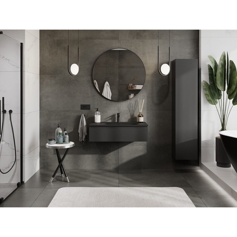 Mexen Orio шкаф за баня 90 см с мивка Vela, 1 чекмедже, черен мат - 91A10-09023-1-BF71-W23M71