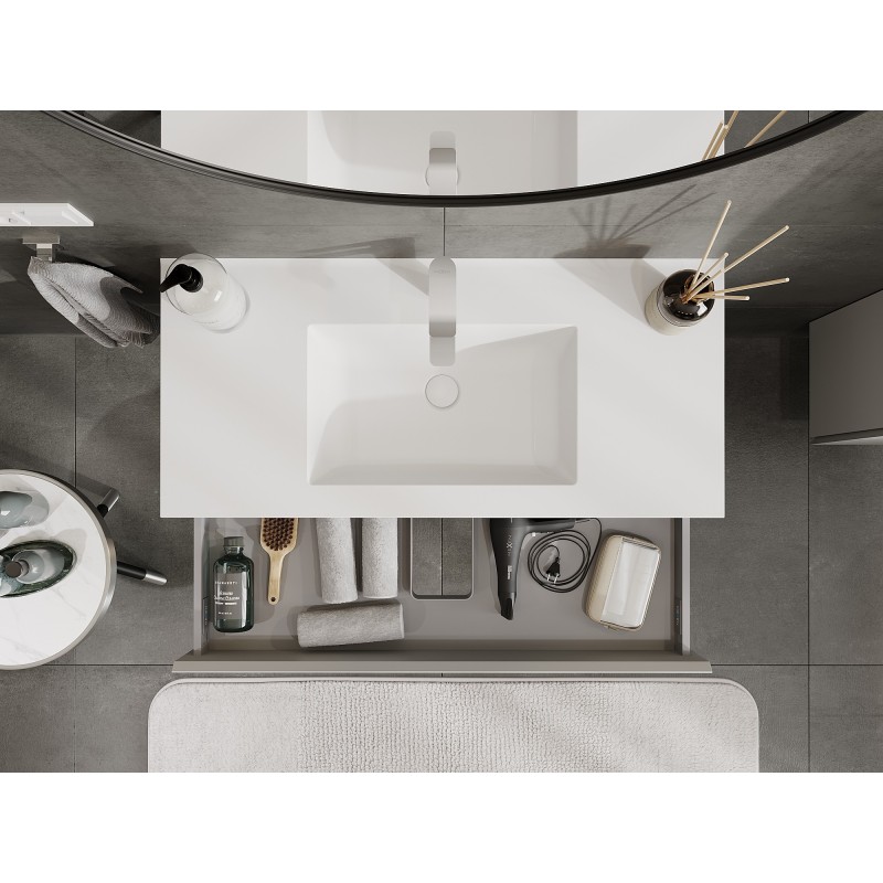 Mexen Orio шкаф за баня 100 см с мивка Otis, 1 чекмедже, сив мат/бял мат