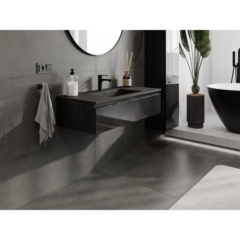 Mexen Orio шкаф за баня 100 см с мивка Otis, 1 чекмедже, черен гланц/черен мат