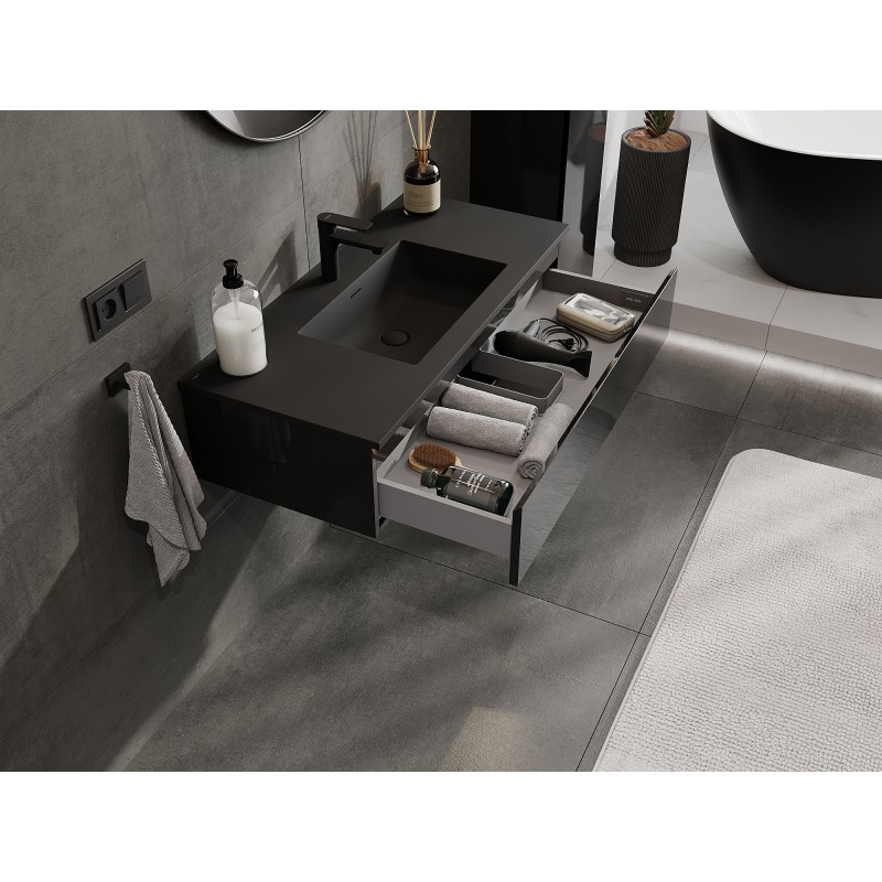 Mexen Orio шкаф за баня 100 см с мивка Otis, 1 чекмедже, черен гланц/черен мат