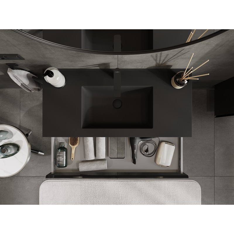Mexen Orio шкаф за баня 100 см с мивка Otis, 1 чекмедже, черен гланц/черен мат