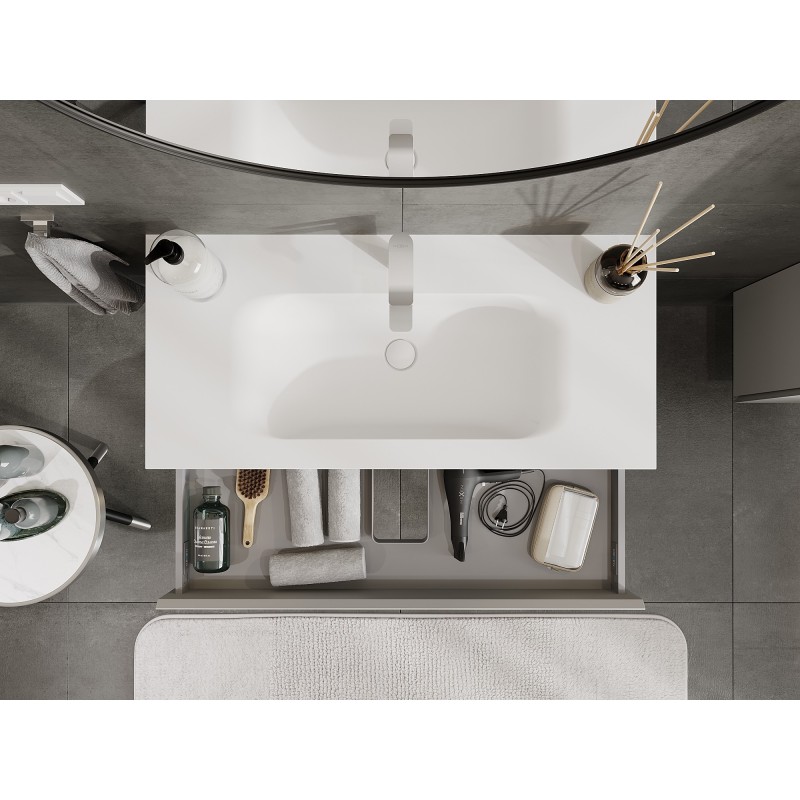 Mexen Orio шкаф за баня 100 см с мивка Vela, 1 чекмедже, сив мат/бял мат