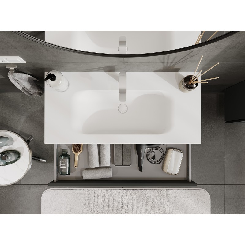 Mexen Orio шкаф за баня 100 см с мивка Vela, 1 чекмедже, графит мат/бял мат