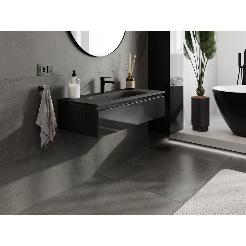 Mexen Orio шкаф за баня 100 см с мивка Vela, 1 чекмедже, черен гланц/черен мат - 91A10-10023-1-BF70-W23M71